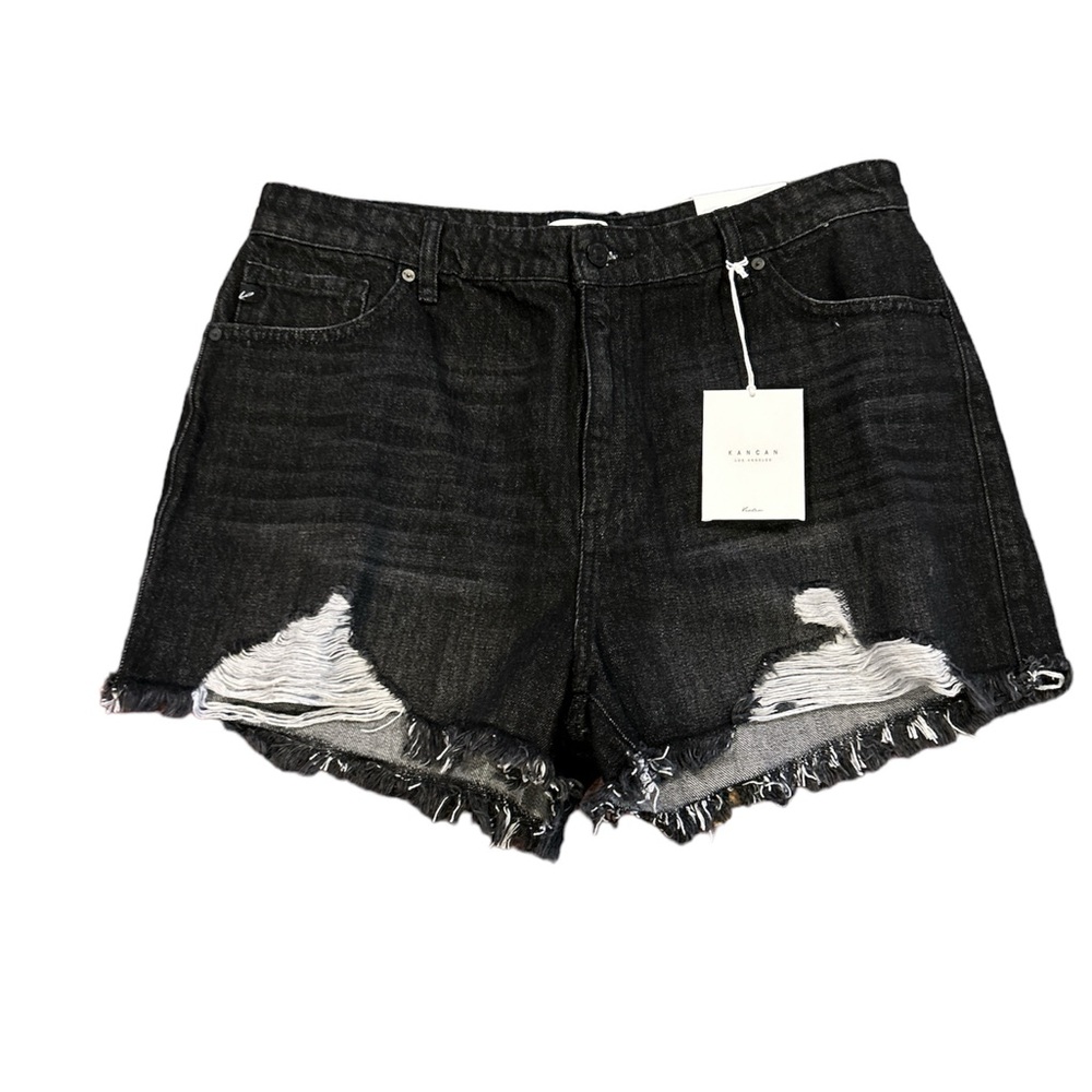 KanCan Women’s Size 15/31 Distressed Black Denim Shorts NWT